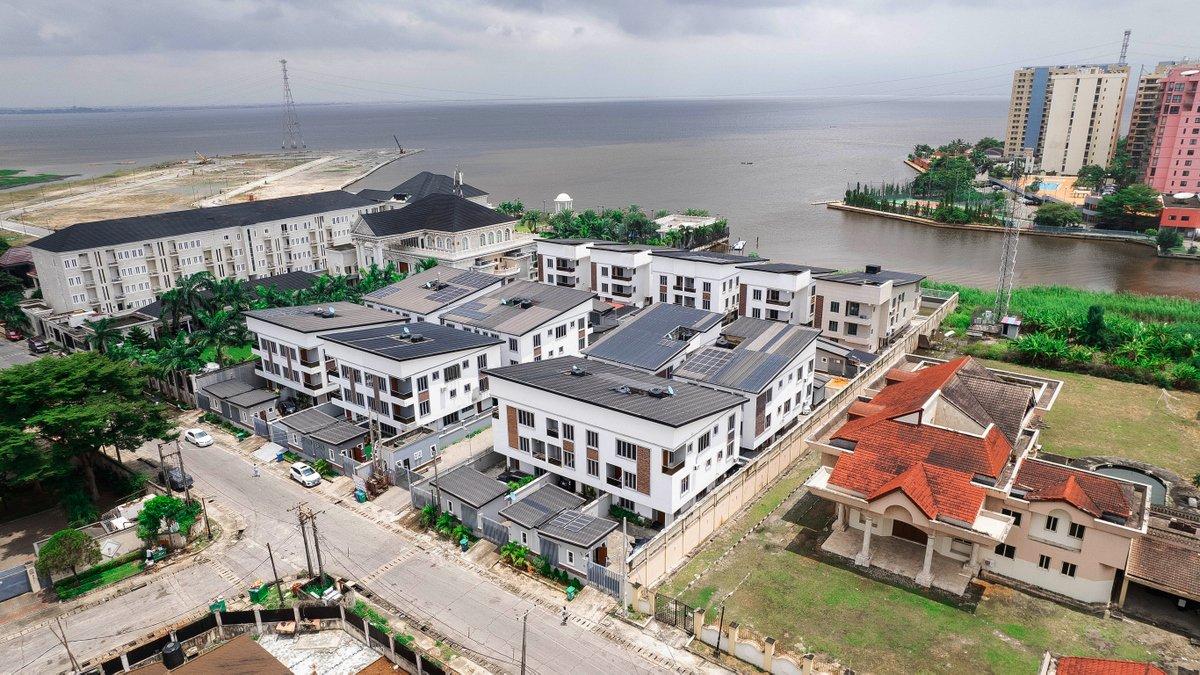 Aerial view of a waterfront residential estate in Lagos, Nigeria